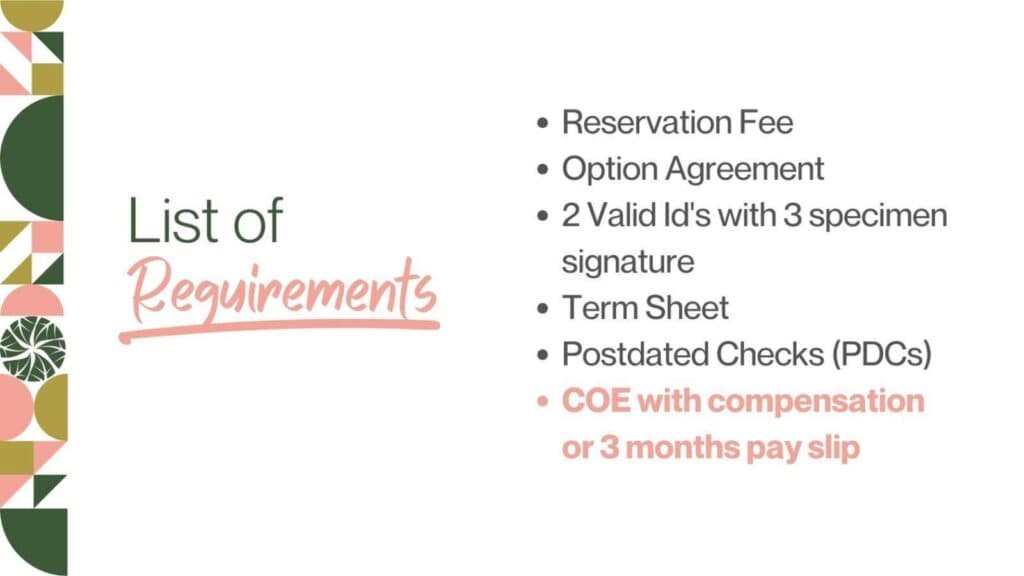 One Garden Residences list of requirements