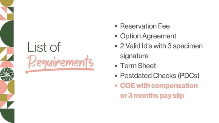 One Garden Residences list of requirements