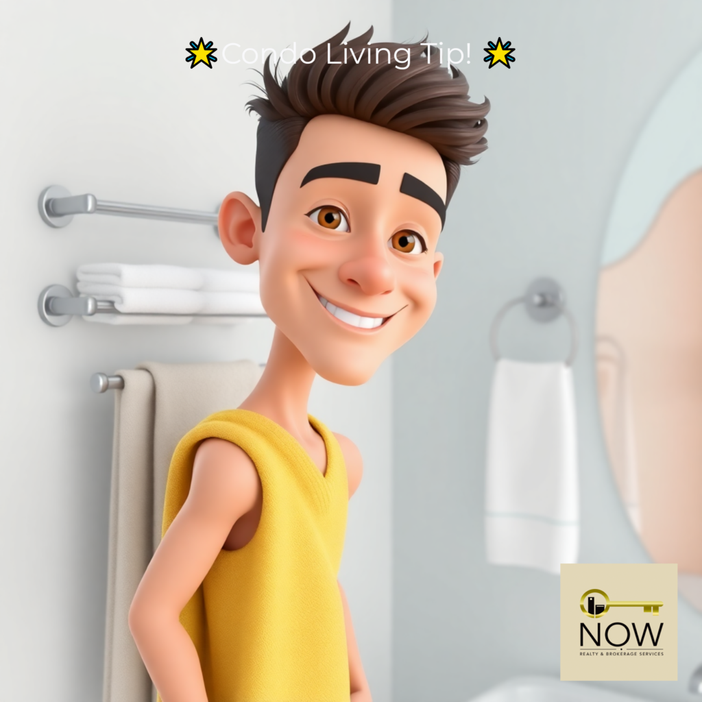 young man having towel bars in his condo unit and enjoying condo living