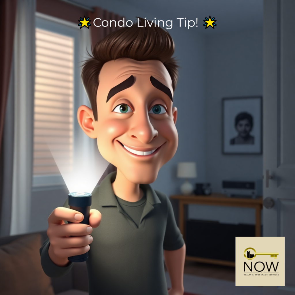 man holding flashlight in his condo unit