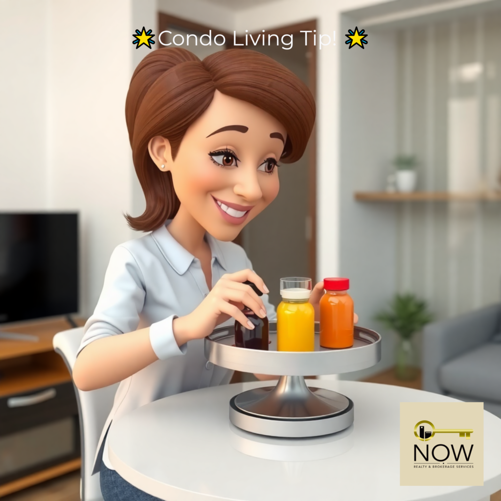 woman putting condiments in lazy susan