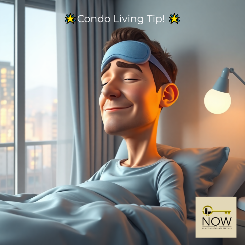 man using sleep mask for his sleeping. condo living