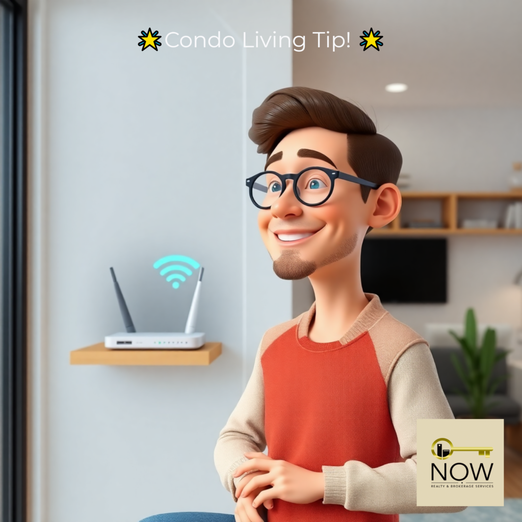 man having his wifi router in a elevated area