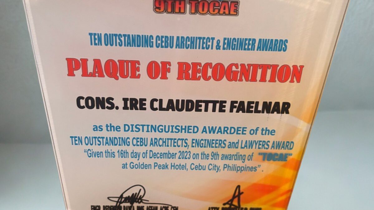 Distinguished Awardee: The Ten Outstanding Cebu Architect & Engineer Awards (TOCAE) Recognition